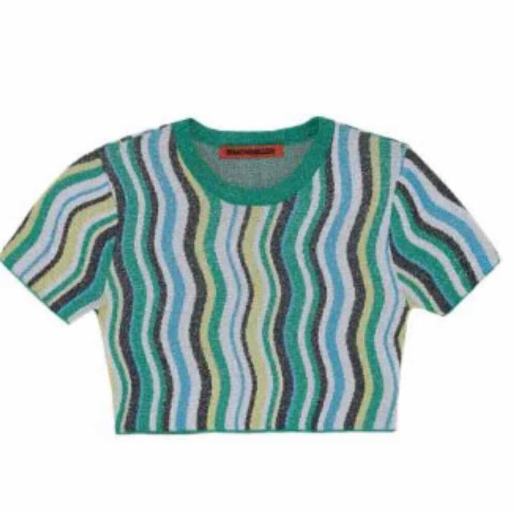 SIMON MILLER Pez Wavy Stripe Metallic Cropped Top Size XXL Stretch